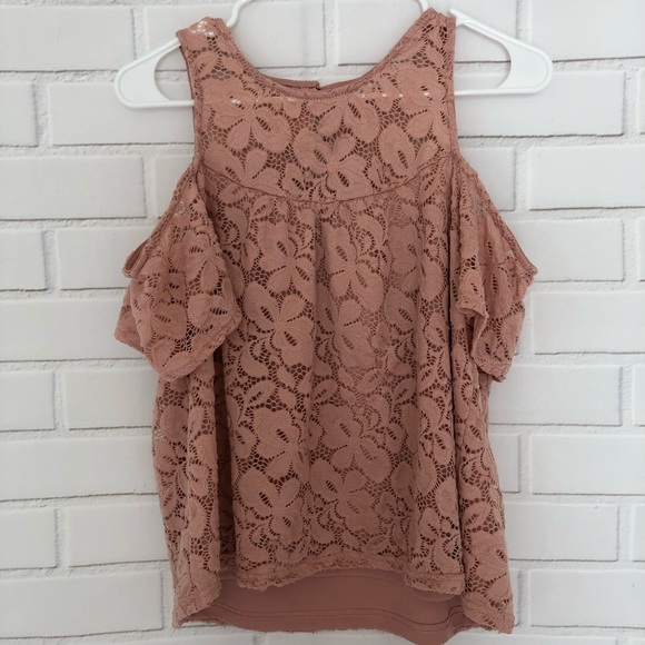 Stella Tweed Tops - Stella Tweed Pink Cold Shoulder Cropped Lace top